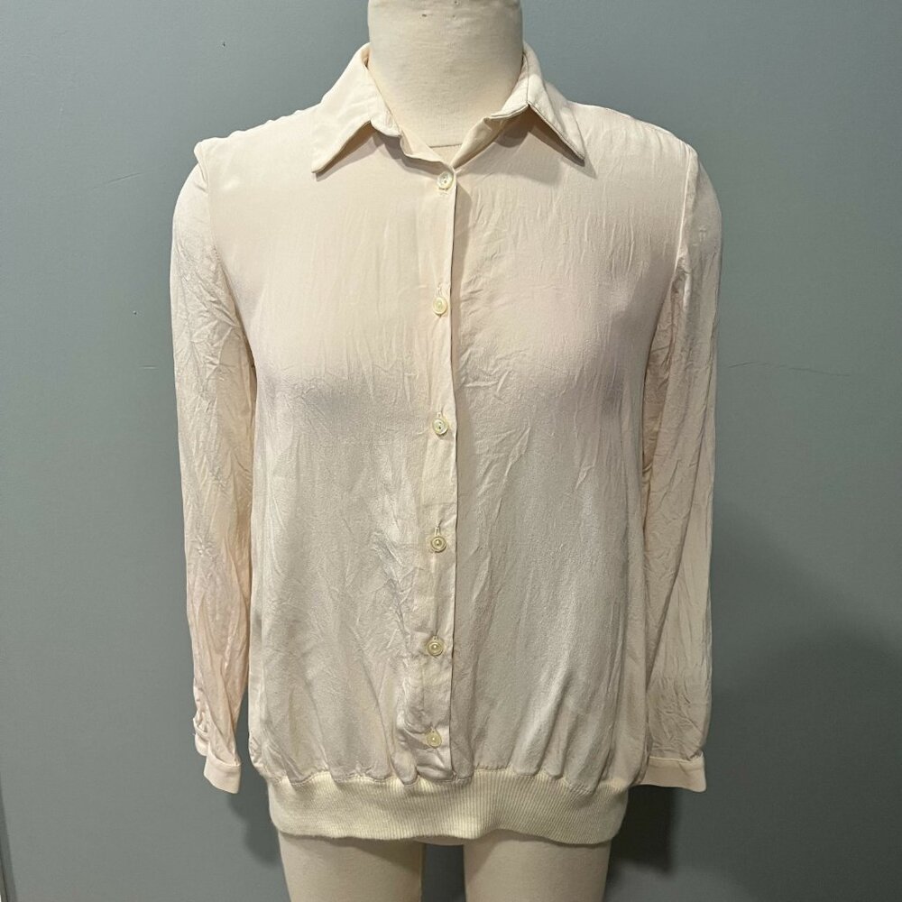 Reconnect Barbican Long Sleeve Stretch Hem Silk Maternity Blouse Peachy White S